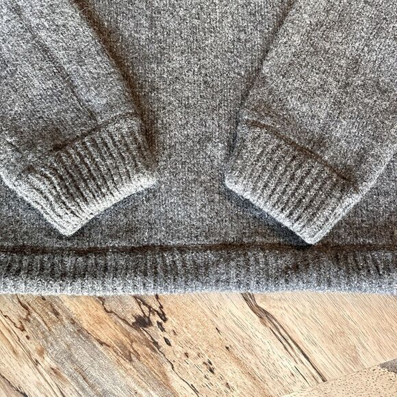 L.L. Bean Lambswool Quarter Zip Sweater Gray Plaid Collar Kangaroo Pocket - Picture 7 of 13